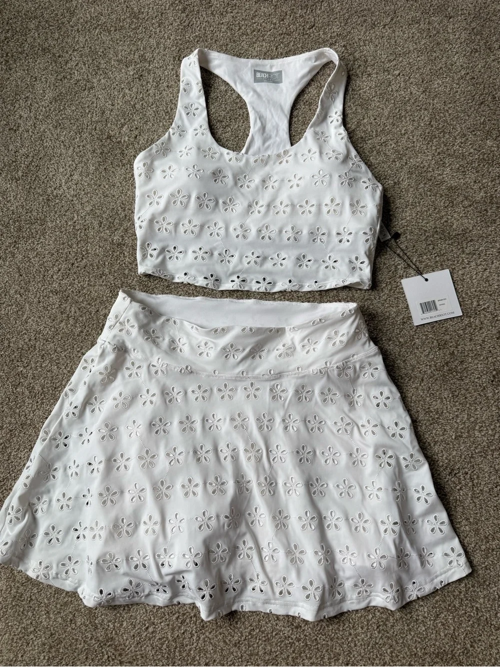 BEACH RIOT trixie eyelet magnolia skirt & yara magnolia top WHITE set